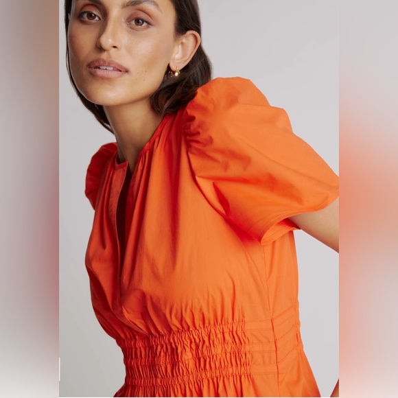 Quince 100% Organic Cotton Poplin Tiered Maxi Dress Vermilion Red - Picture 3 of 10